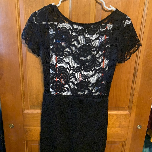 Y2K Charlotte Russe Black Floral Lace Bodycon Dress backless short see thru - Picture 3 of 9
